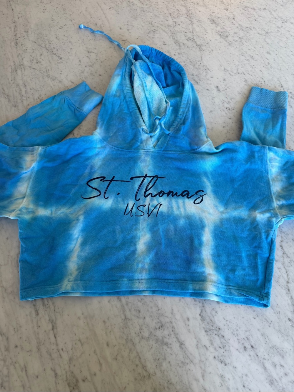 Blue Tie-Dye "St. Thomas USVI" Cropped Hoodie